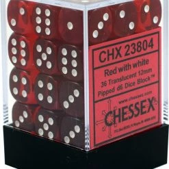 Other Chessex 12mm Translucent Red/White 36ct D6 Set (23804) Dice