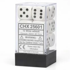 Other Chessex 16mm Opaque White/Black 12ct D6 Set (25601) Dice