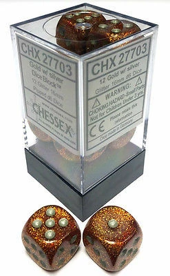 Other Chessex 16mm Glitter Gold/Silver 12ct D6 Set (27703) Dice