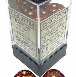 Other Dice Chessex 16mm Glitter Ruby/Gold 12ct D6 Set (27704)