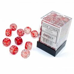 Common Ground Games Chessex 12mm Nebula Red/Silver Luminary 36ct D6 Set (27954) Dice