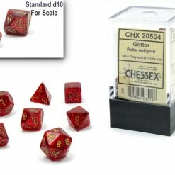 Common Ground Games Chessex Mini 7ct Polyhedral Dice Set Glitter Ruby (20504)