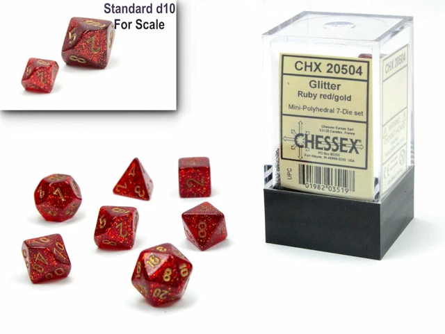 Common Ground Games Chessex Mini 7ct Polyhedral Dice Set Glitter Ruby (20504)