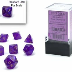 Common Ground Games Chessex Mini 7ct Polyhedral Dice Set Borealis Luminary Royal Purple (20587)