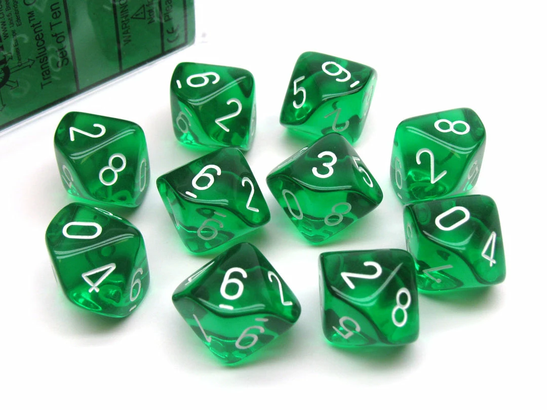 Other Chessex Translucent Green/White 10ct D10 Set (23275) Dice