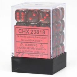 Other Dice Chessex 12mm Translucent Smoke/Red 36ct D6 Set (23818)