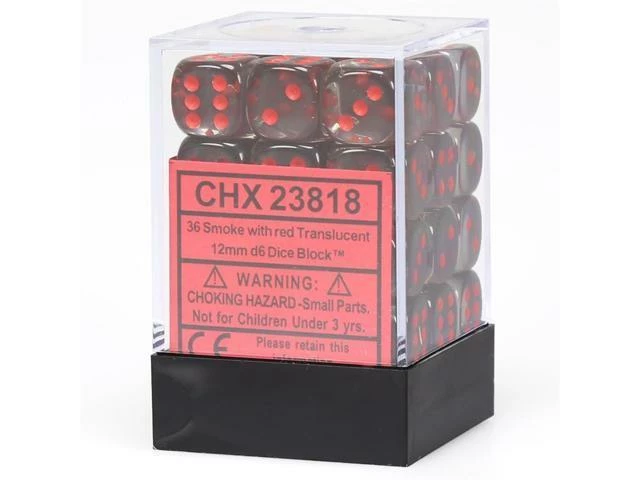 Other Dice Chessex 12mm Translucent Smoke/Red 36ct D6 Set (23818)
