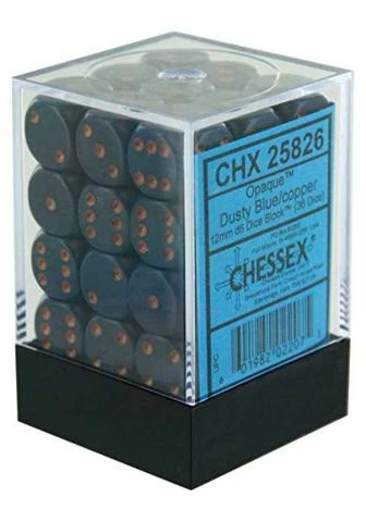 Other Dice Chessex 12mm Opaque Dusty Blue/Copper 36ct D6 Set (25826)