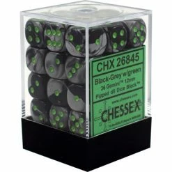 Other Chessex 12mm Gemini Black-Grey/Green 36ct D6 Set (26845) Dice