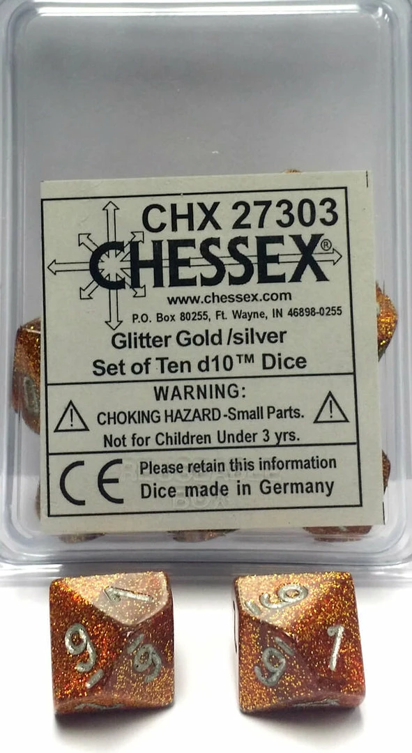 Other Chessex Glitter Gold/Silver 10ct D10 Set (27303) Dice