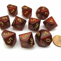 Other Chessex Glitter Red/Gold 10ct D10 Set (27304) Dice
