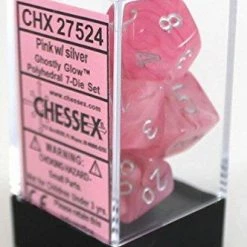 Other Chessex Ghostly Glow Pink/Silver 7ct Polyhedral Set (27524) Dice