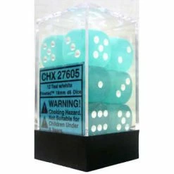 Other Dice Chessex 16mm Frosted Teal/White 12ct D6 Set (27605)