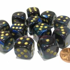 Other Dice Chessex 16mm Lustrous Shadow/Gold 12ct D6 Set (27699)