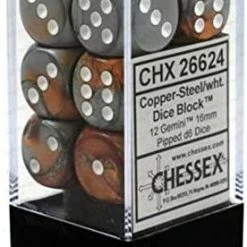 Other Chessex 16mm Gemini Copper-Steel/White 12ct D6 Set (26624) Dice