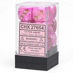 Other Chessex 16mm Vortex Pink/Gold 12ct D6 Set (27654) Dice