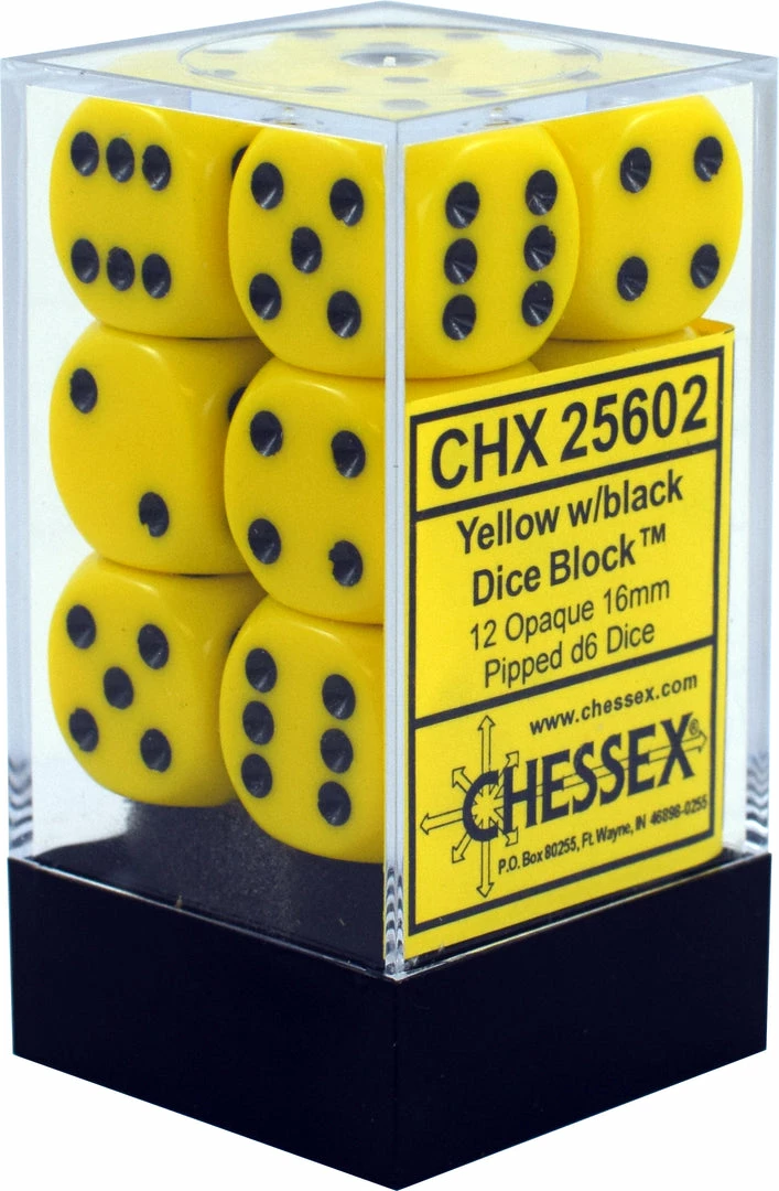Other Dice Chessex 16mm Opaque Yellow/Black 12ct D6 Set (25602)
