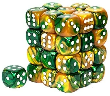 Other Chessex 12mm Gemini Gold Green/White 36ct D6 Set (26825) Dice