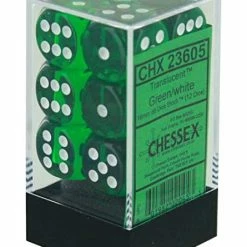 Other Chessex 16mm Translucent Green/White 12ct D6 Set (23605)