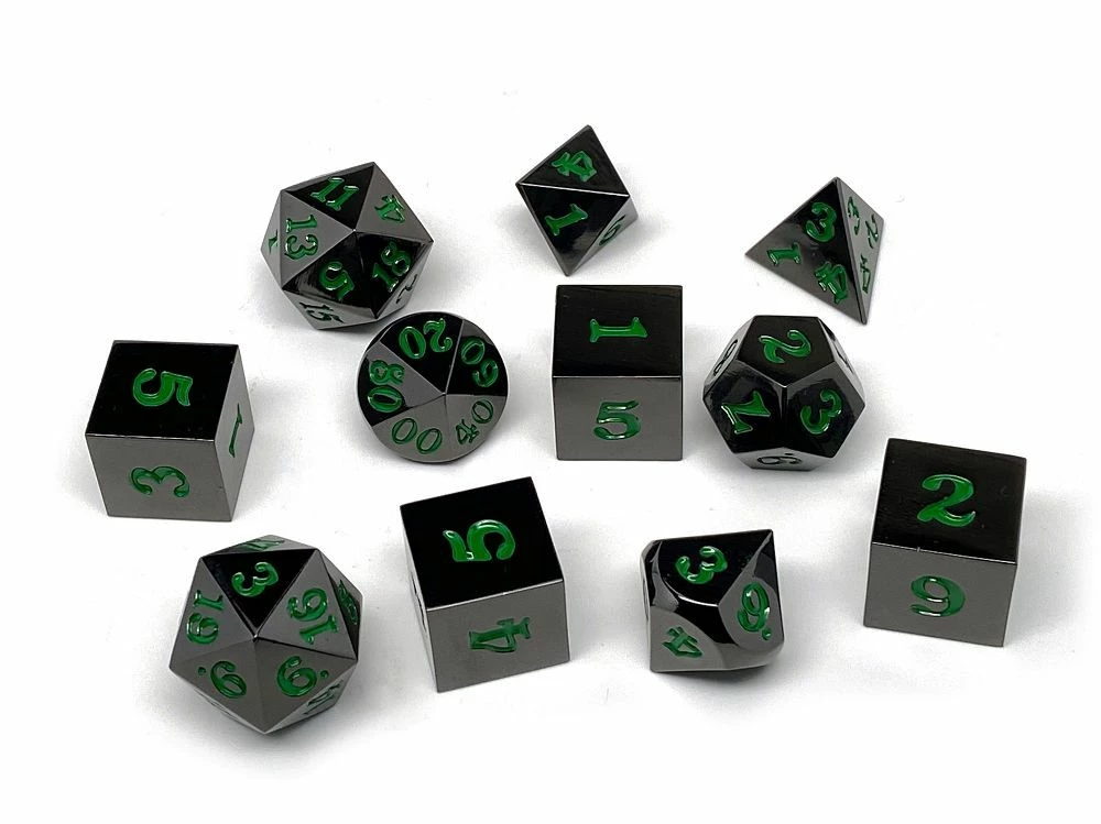 Other Easy Roller Metal Gunmetal Green Signature Font 11ct Polyhedral Set Dice