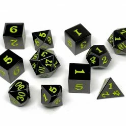 Other Dice Easy Roller Metal Gunmetal Lime Signature Font 11ct Polyhedral Set
