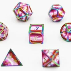 Other Dice For All 7pc Metal RPG Dice Set - Lesbian Pride Flag With Rainbow Metal