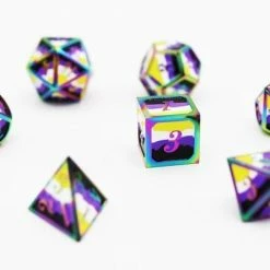 Other Dice For All 7pc Metal RPG Dice Set - Nonbinary Pride Flag With Rainbow Metal