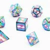 Other Dice For All 7pc Metal RPG Dice Set - Transgender Pride Flag With Rainbow Metal