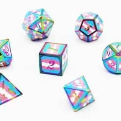 Other Dice For All 7pc Metal RPG Dice Set - Transgender Pride Flag With Rainbow Metal