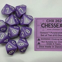 Other Chessex Opaque Purple/White 10ct D10 Set (26207) Dice