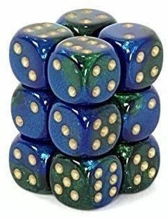Other Dice Chessex 16mm Gemini Blue Green/Gold 12ct D6 Set (26636)