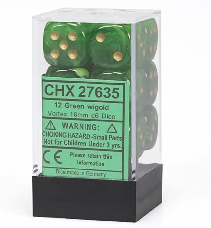 Other Chessex 16mm Vortex Green/Gold 12ct D6 Set (27635)