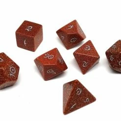 Other Goldstone Semi-Precious Gemstone 7ct Polyhedral Dice Set With Elvenkind Font