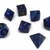 Other Lapis Semi-Precious Gemstone 7ct Polyhedral Dice Set With Gold Elvenkind Font