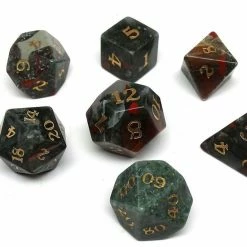 Other African Bloodstone Semi-Precious Gemstone 7ct Polyhedral Dice Set With Signature Font Gemstone Dice