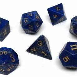 Other Lapis Semi-Precious Gemstone 7ct Polyhedral Dice Set With Gold Signature Font