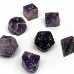 Other Gemstone Dice Amethyst Semi-Precious Gemstone 7ct Polyhedral Dice Set With Elvenkind Font