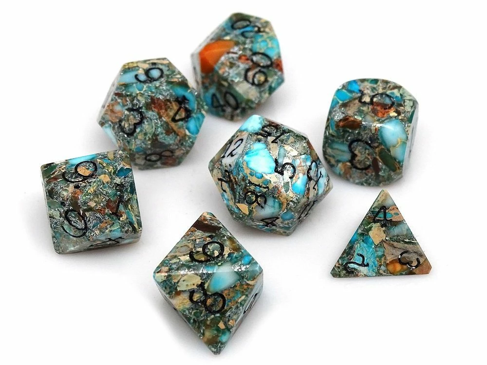 Other Wizard Stone Earth Elemental 7ct Polyhedral Dice Set Gemstone Dice