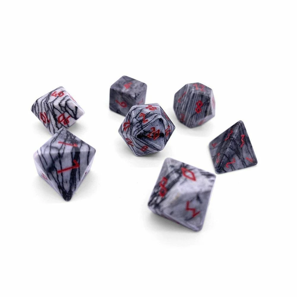 Other Black Network Agate Semi-Precious Gemstone 7ct Polyhedral Dice Set
