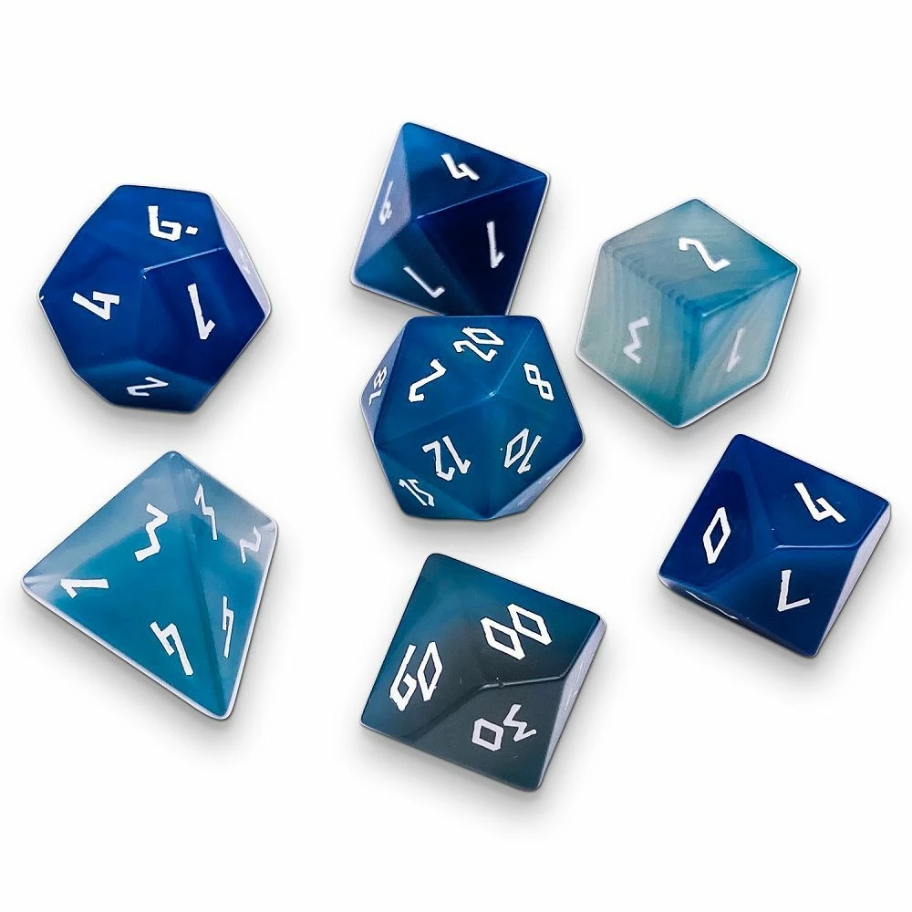 Other Blue Striped Agate Semi-Precious Gemstone 7ct Polyhedral Dice Set