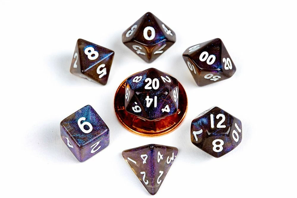 Common Ground Games Metallic Dice Games 7ct 10mm Mini Polyhedral Dice Set Stardust Galaxy