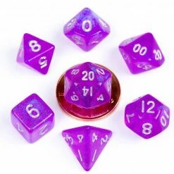 Common Ground Games Metallic Dice Games 7ct 10mm Mini Polyhedral Dice Set Stardust Stardust Purple W/ Silver