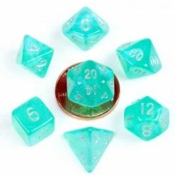 Common Ground Games Metallic Dice Games 7ct 10mm Mini Polyhedral Dice Set Stardust Turquoise W/ Silver