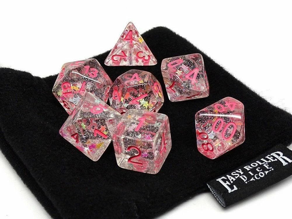 Common Ground Games Easy Roller 7ct Polyhedral Dice Set Translucent Starburst With Pink