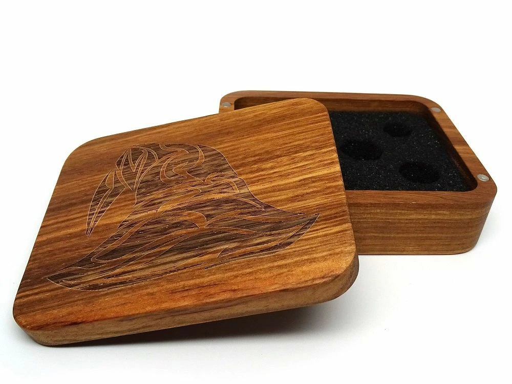 Common Ground Games Easy Roller Wooden Dice Case - Zebrawood With Wizard Hat