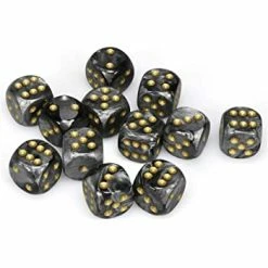Other Chessex 16mm Opaque Black/Gold 12ct D6 Set (27698) Dice