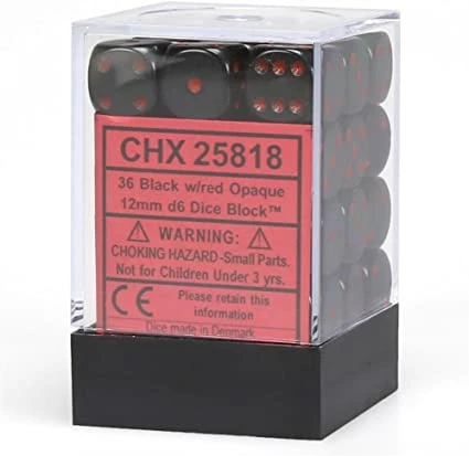 Other Chessex 12mm Opaque Black/Red 36ct D6 Set (25818)