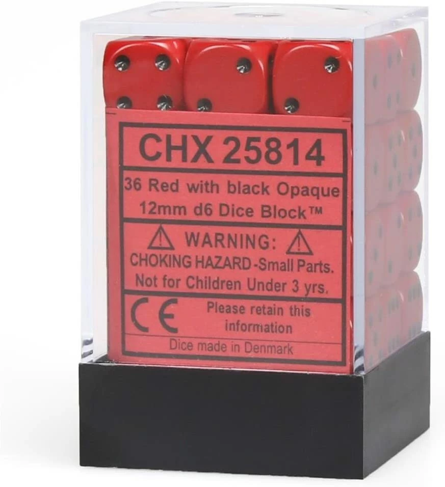 Other Chessex 12mm Opaque Red/Black 36ct D6 Set (25814) Dice