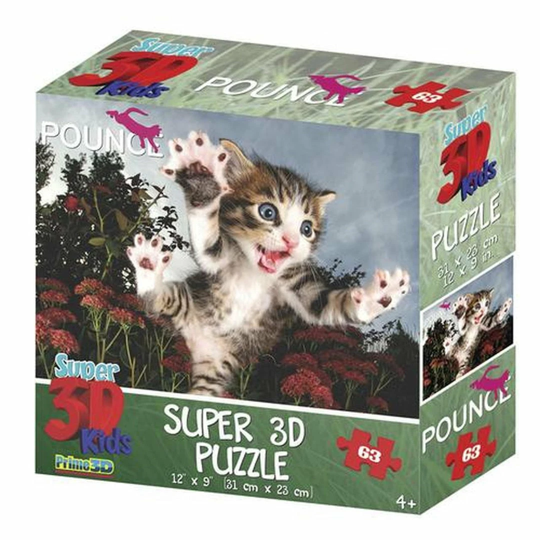 Common Ground Games Puzzles Super 3D Junior 63pc Puzzle Kitten Pounce 1