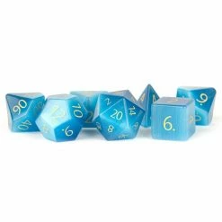 Common Ground Games Engraved Cat's Eye Aquamarine 7ct Gemstone Dice Set